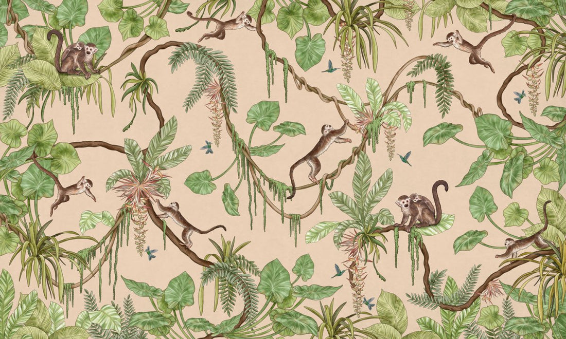 Wallpaper - Playful Monkeys - Beige (Pre - Order) - LPM Home
