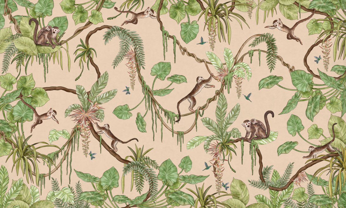 Wallpaper - Playful Monkeys - Beige (Pre - Order) - LPM Home