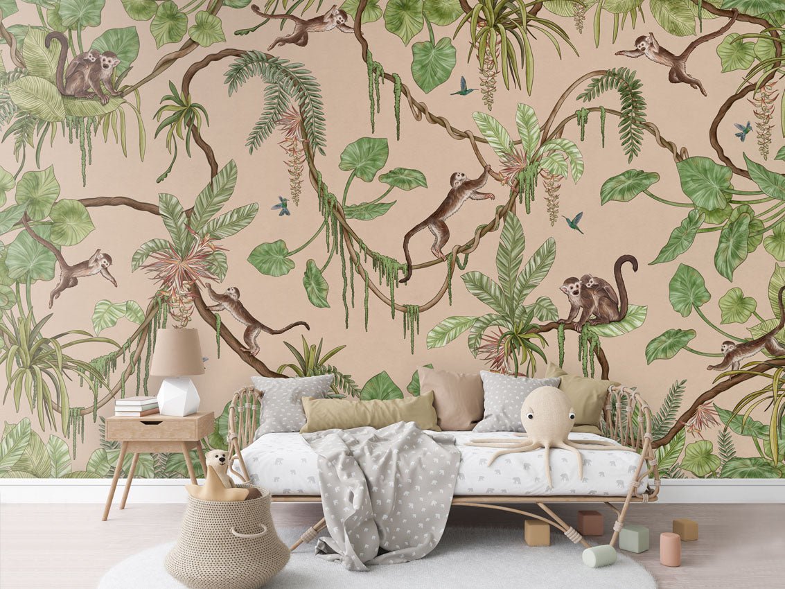 Wallpaper - Playful Monkeys - Beige (Pre - Order) - LPM Home
