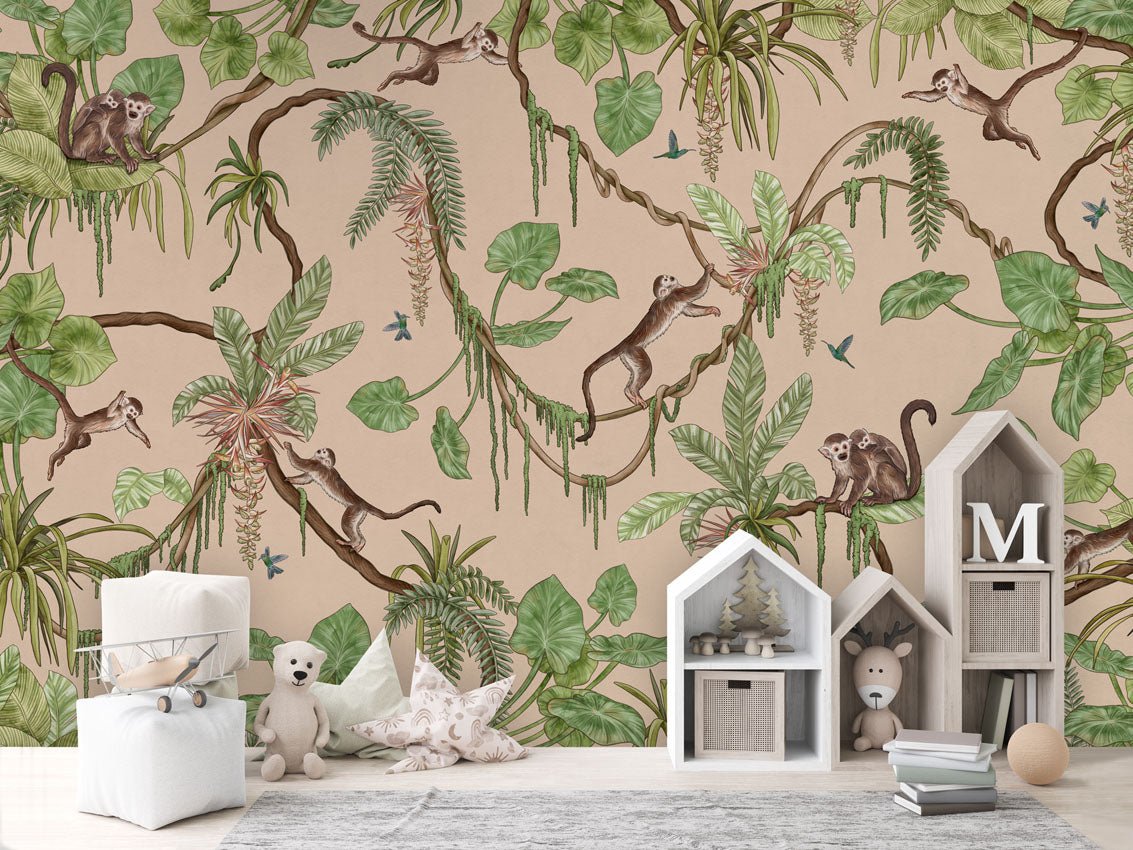 Wallpaper - Playful Monkeys - Beige (Pre - Order) - LPM Home