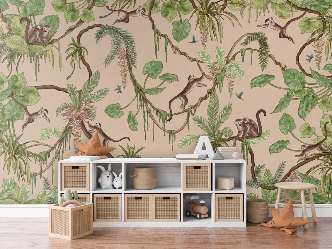 Wallpaper - Playful Monkeys - Beige (Pre - Order) - LPM Home