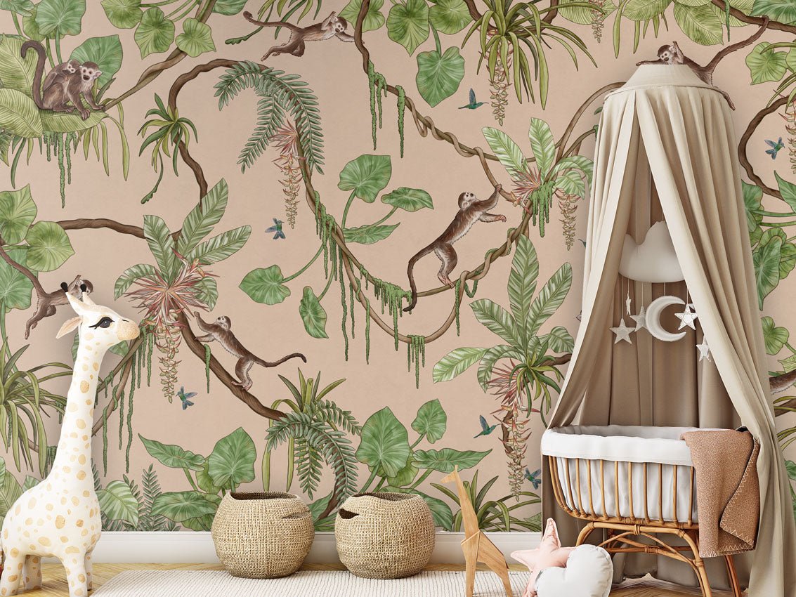 Wallpaper - Playful Monkeys - Beige (Pre - Order) - LPM Home