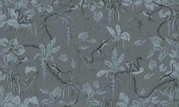 Wallpaper - Playful Monkeys - Monochrome - Blue (Pre - Order) - LPM Home