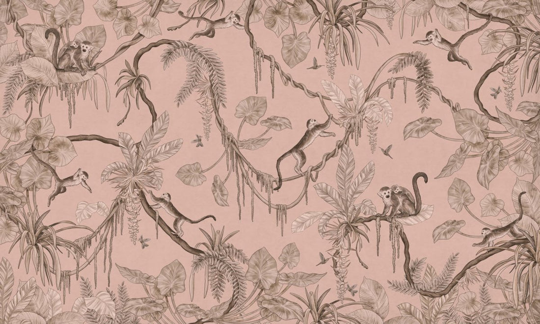Wallpaper - Playful Monkeys - Monochrome - Pink (Pre - Order) - LPM Home