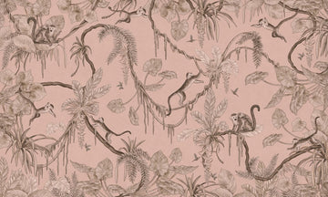Wallpaper - Playful Monkeys - Monochrome - Pink (Pre - Order) - LPM Home