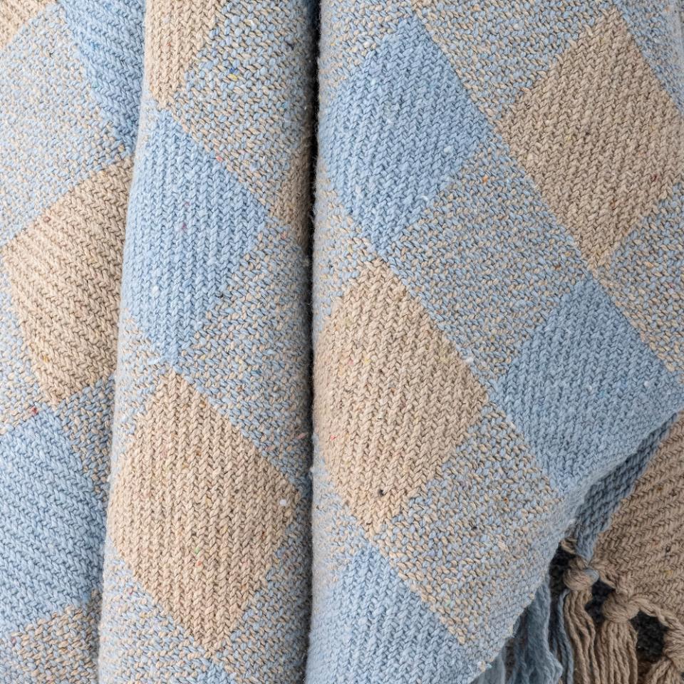 Throw Largs, Blue, Recycled Cotton - Le Petit Marché Home Furniture
