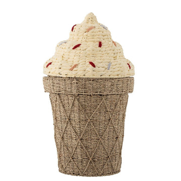 Basket w/Lid Ice Cream Cillie, Nature, Water Hyacinth - Le Petit Marché Home Furniture