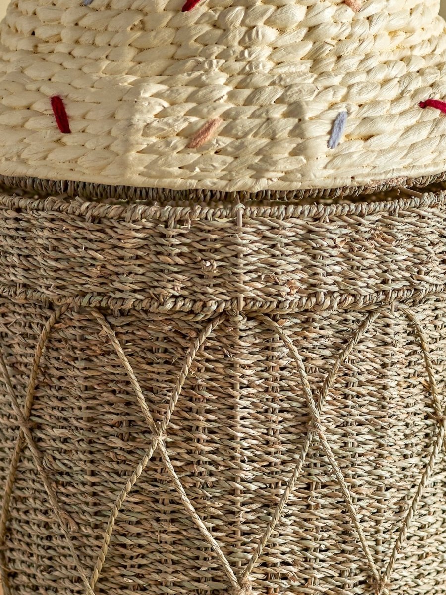 Basket w/Lid Ice Cream Cillie, Nature, Water Hyacinth - Le Petit Marché Home Furniture