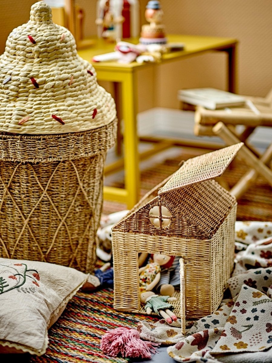 Basket w/Lid Ice Cream Cillie, Nature, Water Hyacinth - Le Petit Marché Home Furniture