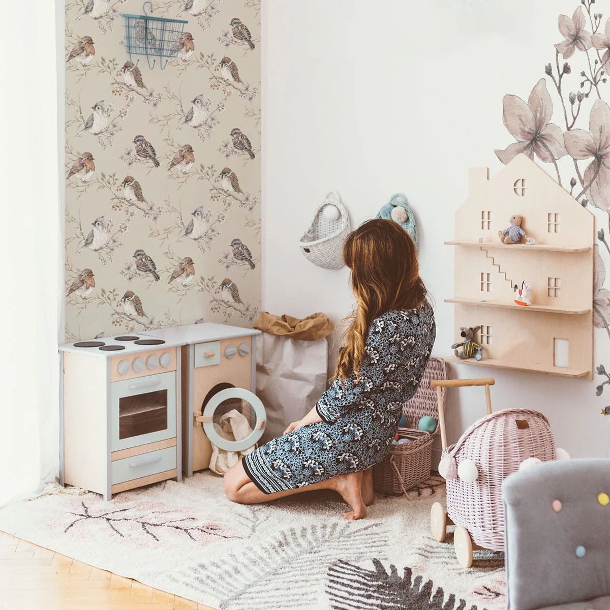 Wallpaper - Birds Green - Le Petit Marché Home Furniture