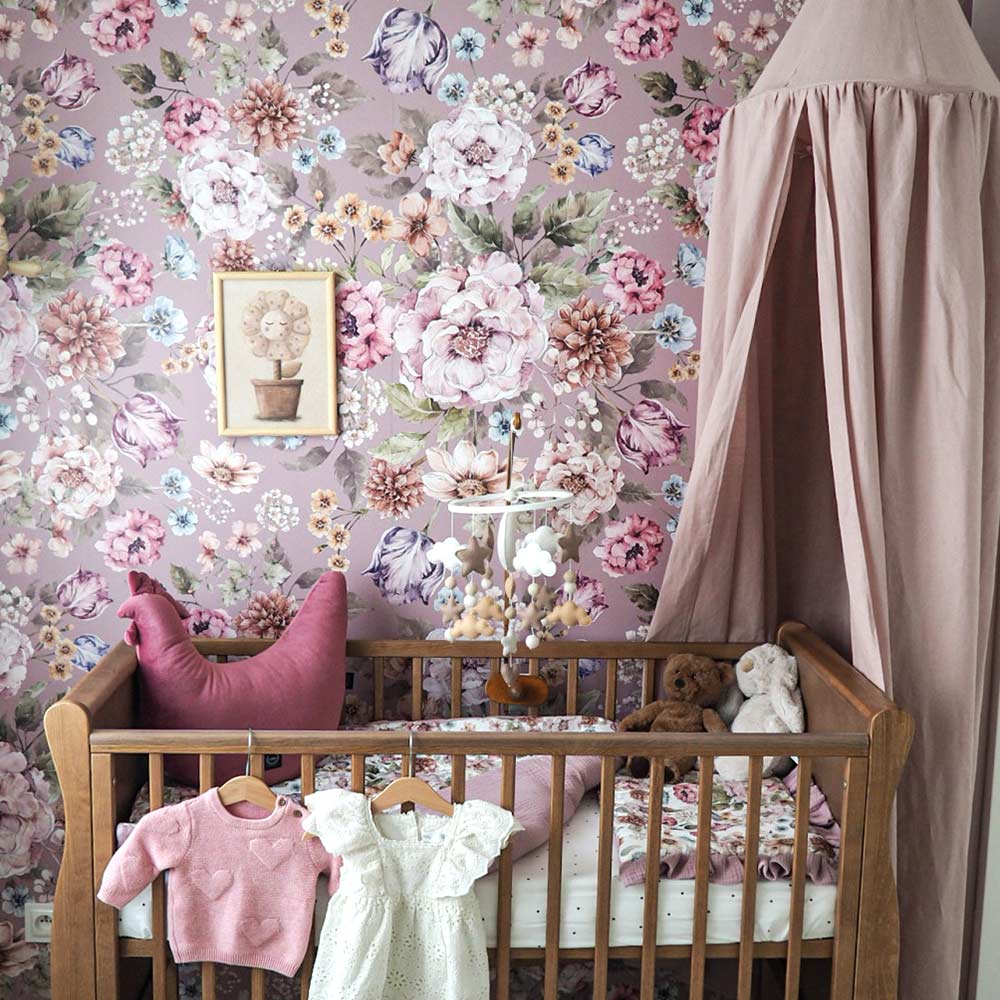 Wallpaper - Bouquet of Flowers - Lilac - Le Petit Marché Home Furniture