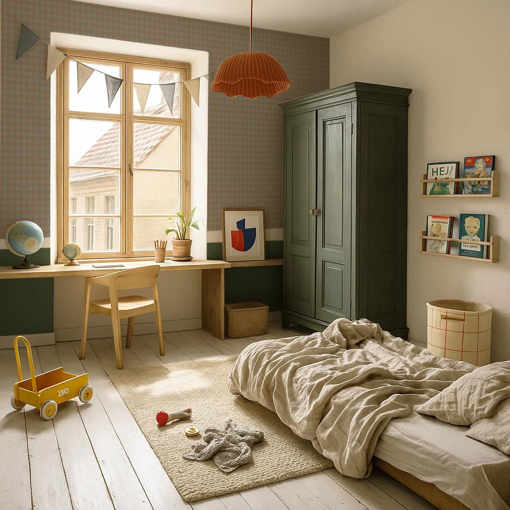 Wallpaper - Check Minimini Brown Blue - Le Petit Marché Home Furniture