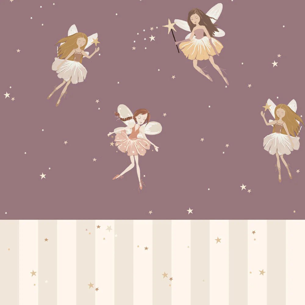 Wallpaper - Fairies Plum And Stripes - Le Petit Marché Home Furniture