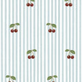 Wallpaper - Little Cherries on Blue Stripes - Le Petit Marché Home Furniture