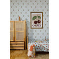 Wallpaper - Little Cherries on Blue Stripes - Le Petit Marché Home Furniture