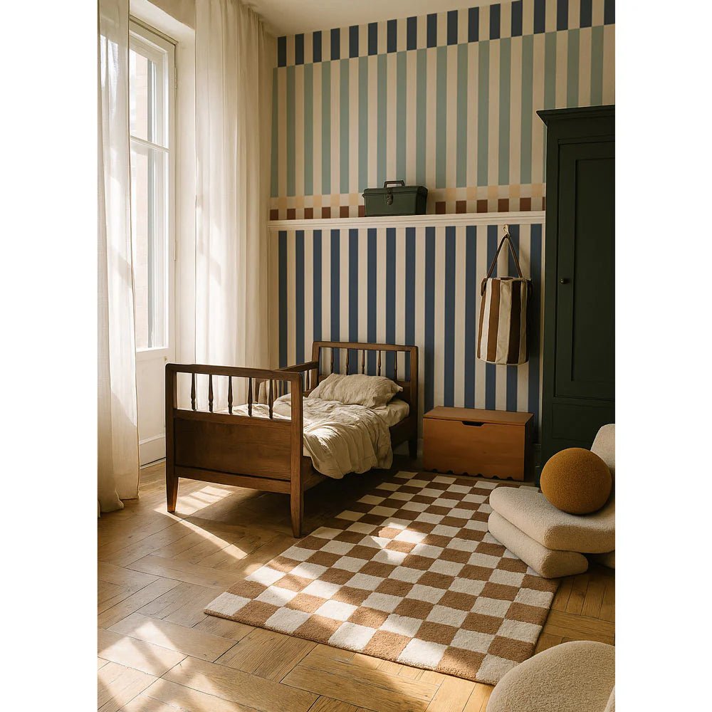 Wallpaper - Stripes Happy 2 Colours Navy Blue and Mint - Le Petit Marché Home Furniture