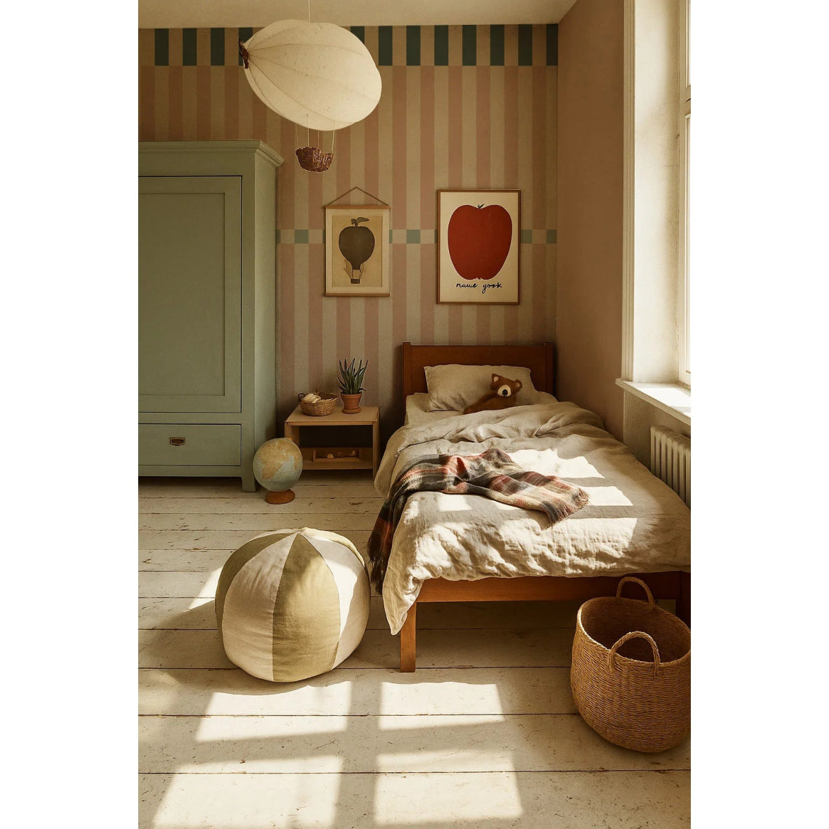 Wallpaper - Stripes Happy Cherry Pink and Green - Le Petit Marché Home Furniture