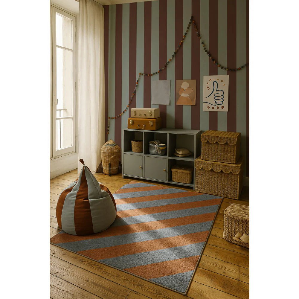 Wallpaper - Wide Stripes Classy Brown and Misty Blue - Le Petit Marché Home Furniture