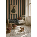 Wallpaper - Wide Stripes Royal Green and Pink - Le Petit Marché Home Furniture
