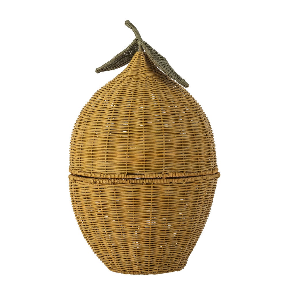Basket with Lid, Lemon Sage, Yellow, Rattan - Le Petit Marché Home Furniture