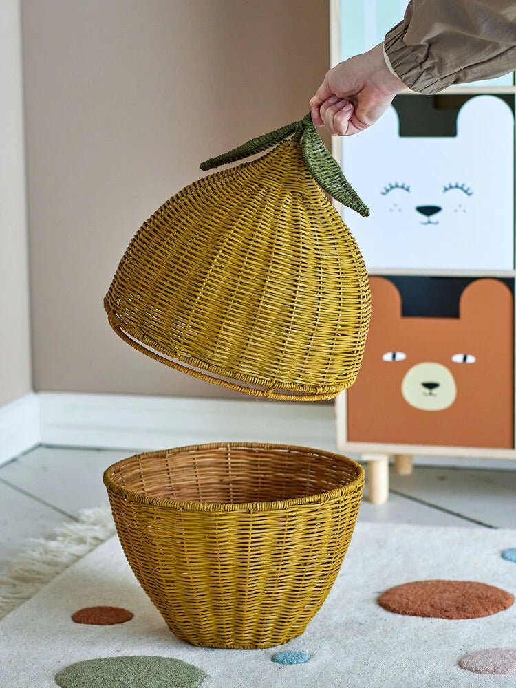 Basket with Lid, Lemon Sage, Yellow, Rattan - Le Petit Marché Home Furniture