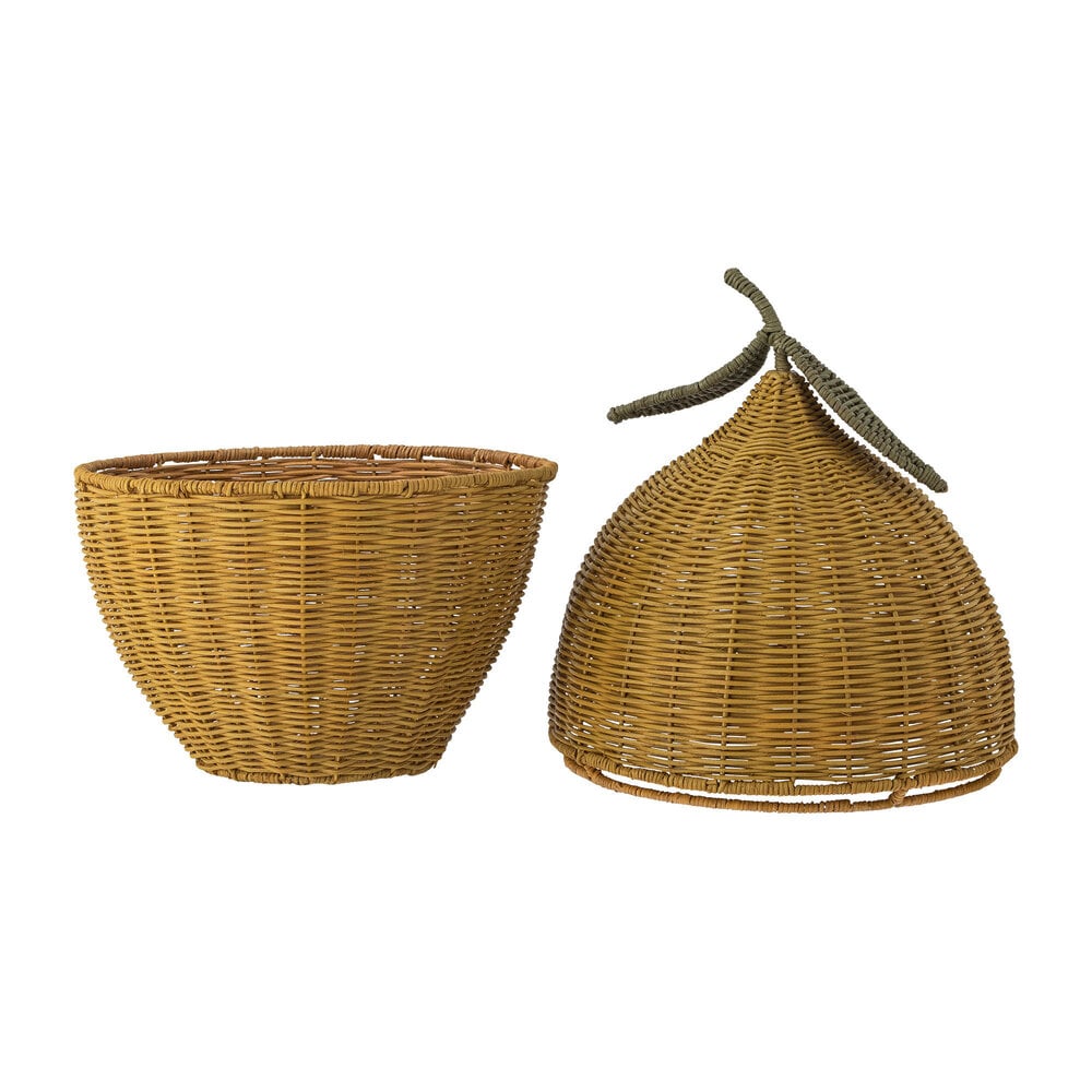 Basket with Lid, Lemon Sage, Yellow, Rattan - Le Petit Marché Home Furniture