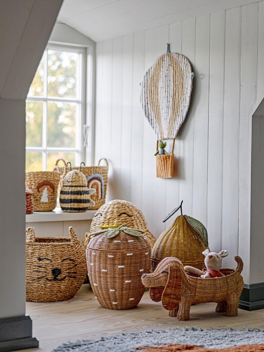 Basket with Lid Strawberry Pelino, Brown, Rattan - Le Petit Marché Home Furniture