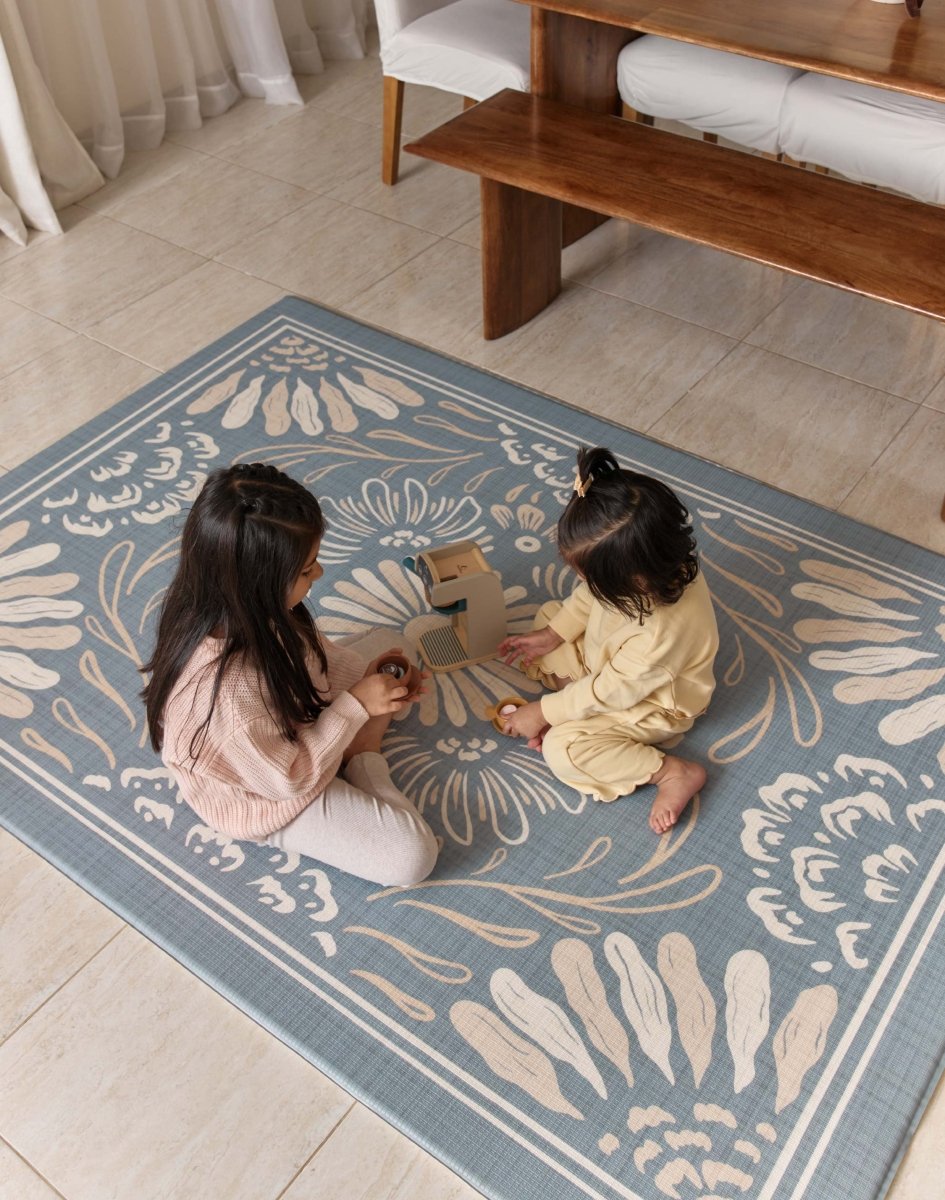 Boho Azure and Modern Leaf Luxury Reversible Playmat, 100% TPU Foam, Super Soft - LPM Home