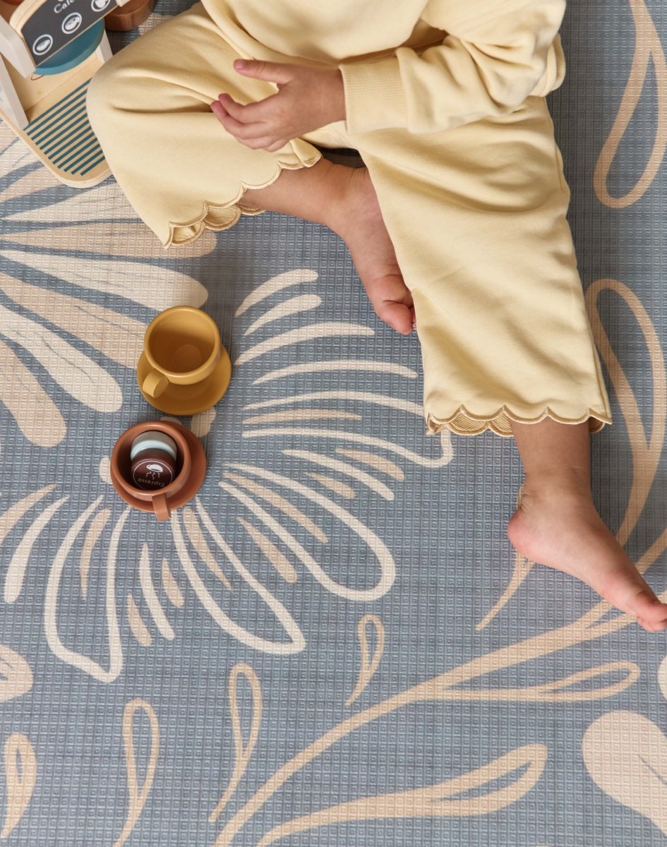 Boho Azure and Modern Leaf Luxury Reversible Playmat, 100% TPU Foam, Super Soft - LPM Home