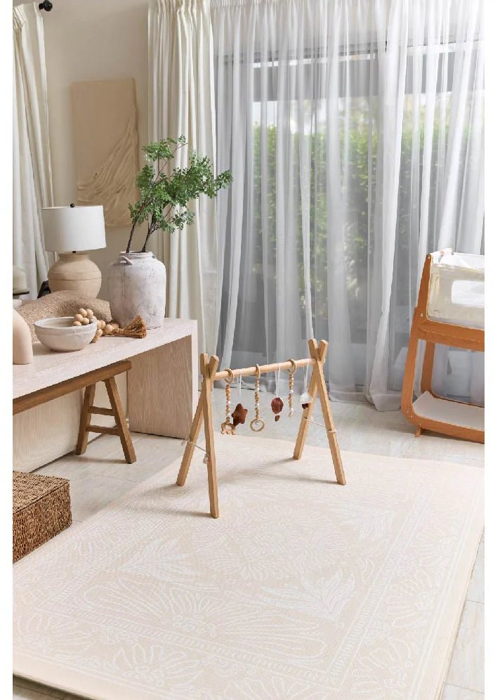 Boho Beige and Sage Leaf Luxury Reversible Playmat, 100% TPU Foam - LPM Home