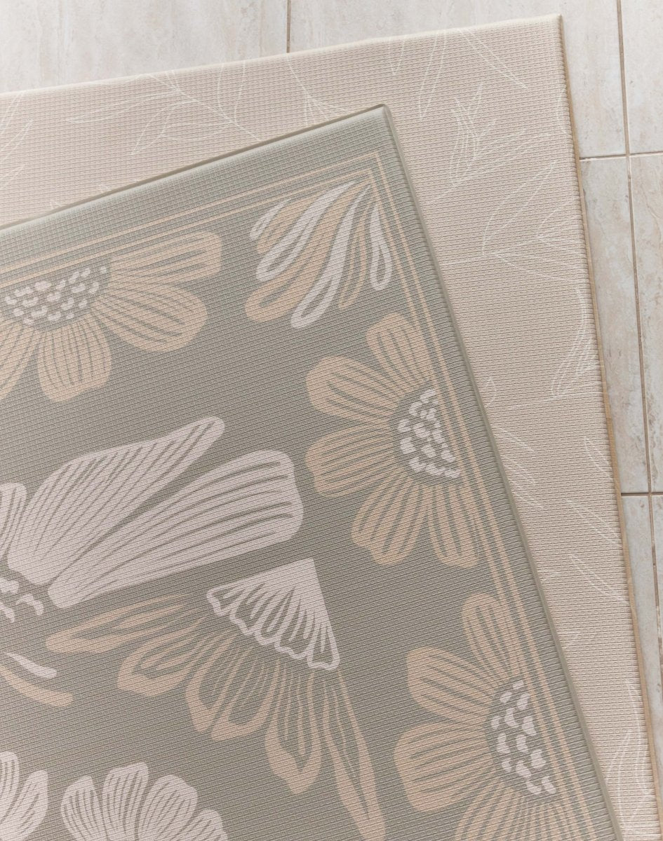 Boho Bloom and Beige Leaf Luxury Reversible Playmat, 100% TPU Foam, Super Soft - LPM Home