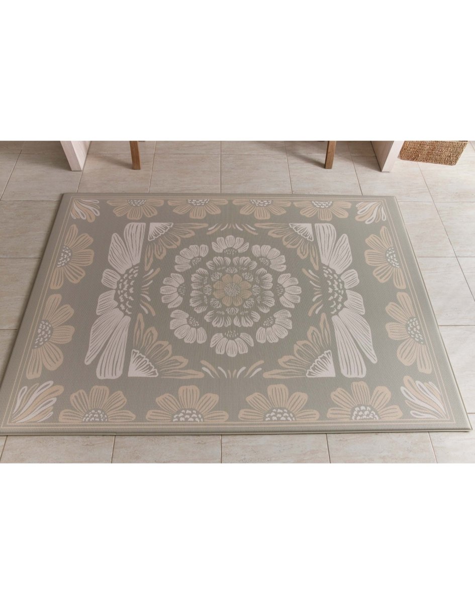 Boho Bloom and Beige Leaf Luxury Reversible Playmat, 100% TPU Foam, Super Soft - LPM Home