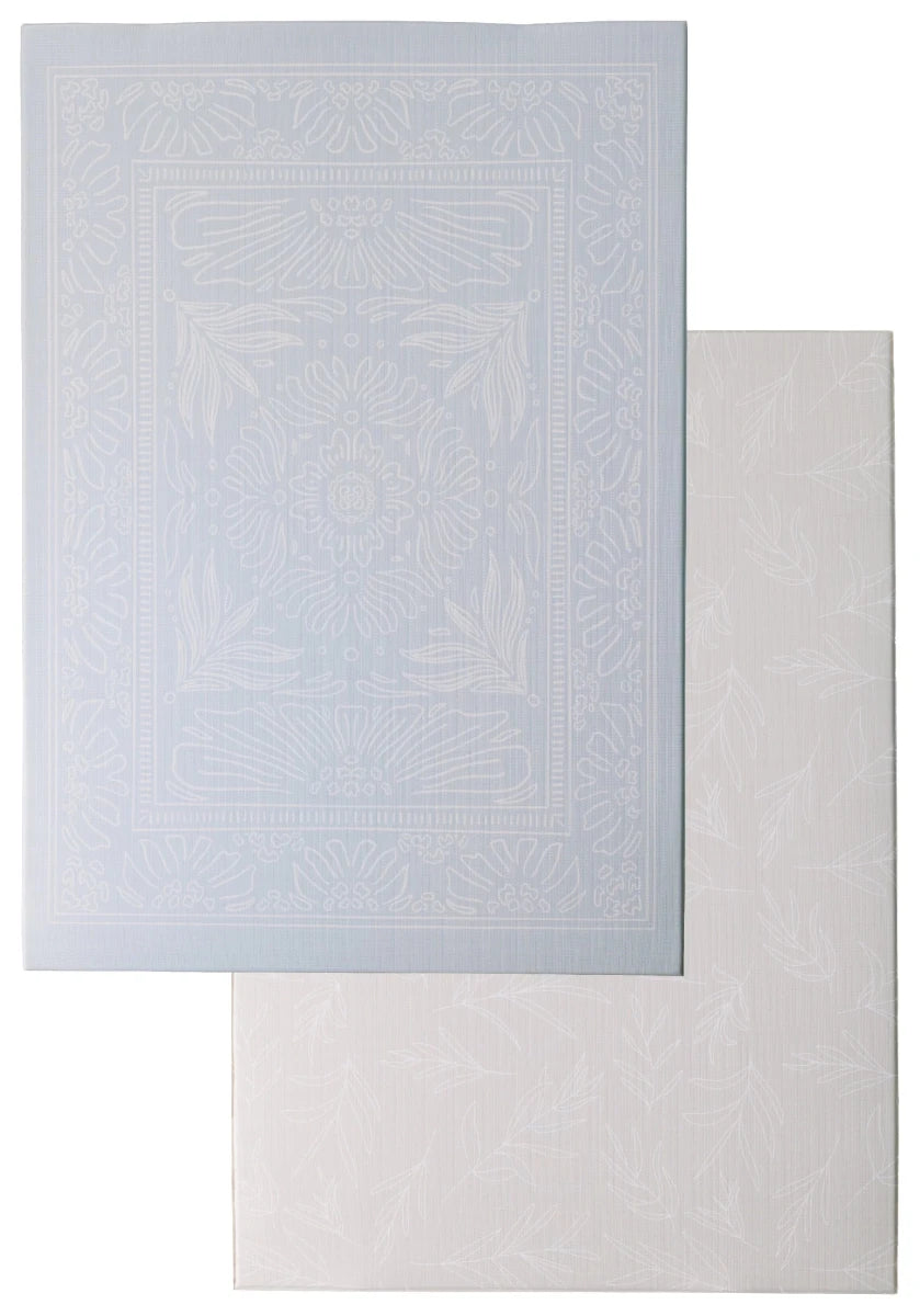 Boho Blue and Beige Leaf Luxury Reversible Playmat, 100% TPU Foam - LPM Home