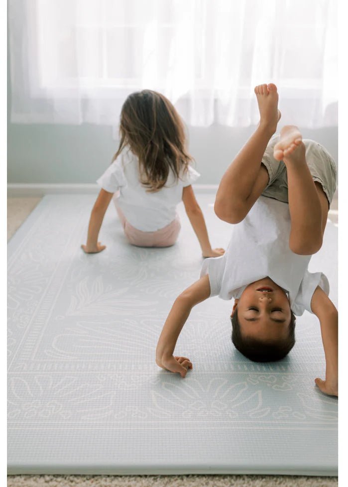Boho Blue and Beige Leaf Luxury Reversible Playmat, 100% TPU Foam - LPM Home