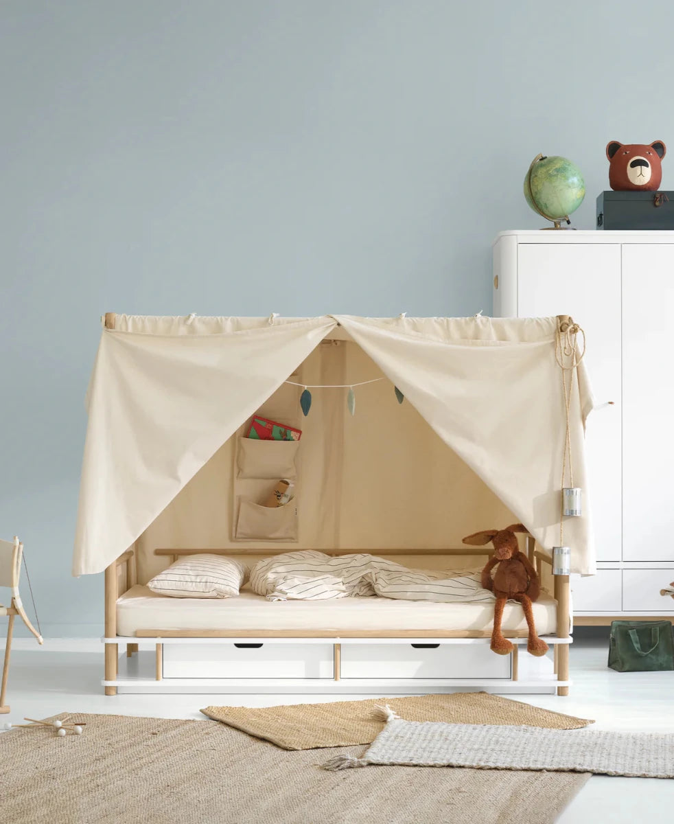 Camp Canopy Bed, White/Oak (Pre - Order) - LPM Home