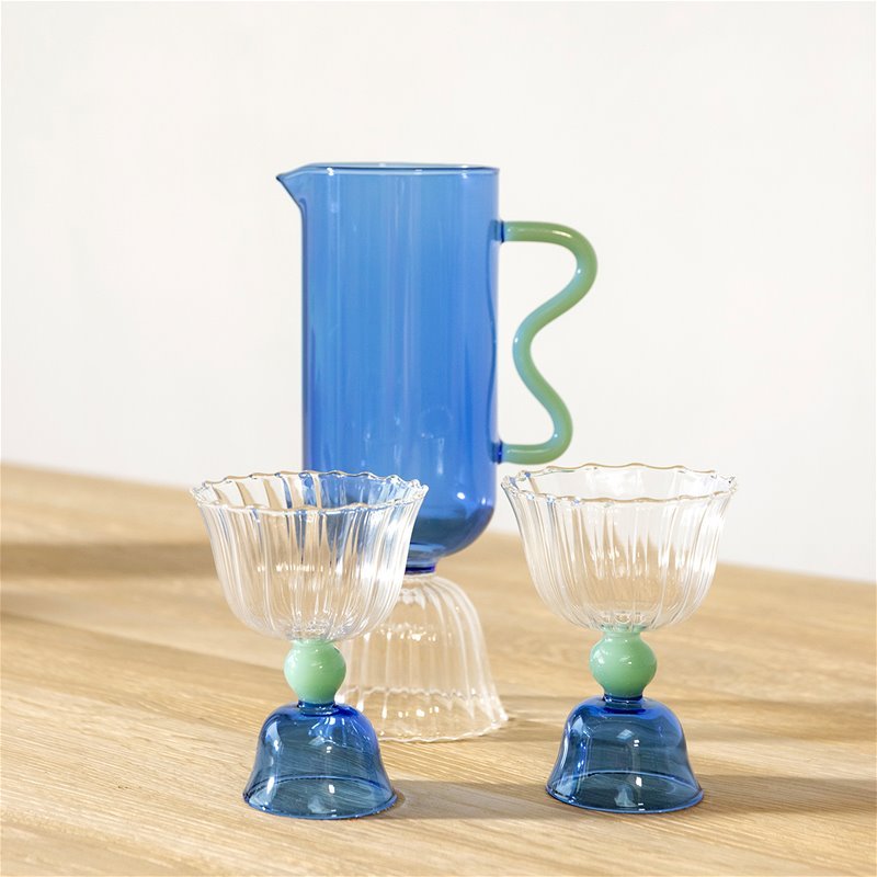 Glass Tulip, Blue, Set of 2 - Le Petit Marché Home Furniture