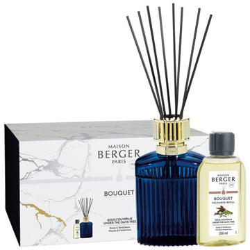 Lampe Gift Set, BQT Alpha Bleu Imperial with Under the Olive Tree Refill 200ml - Le Petit Marché Home Furniture