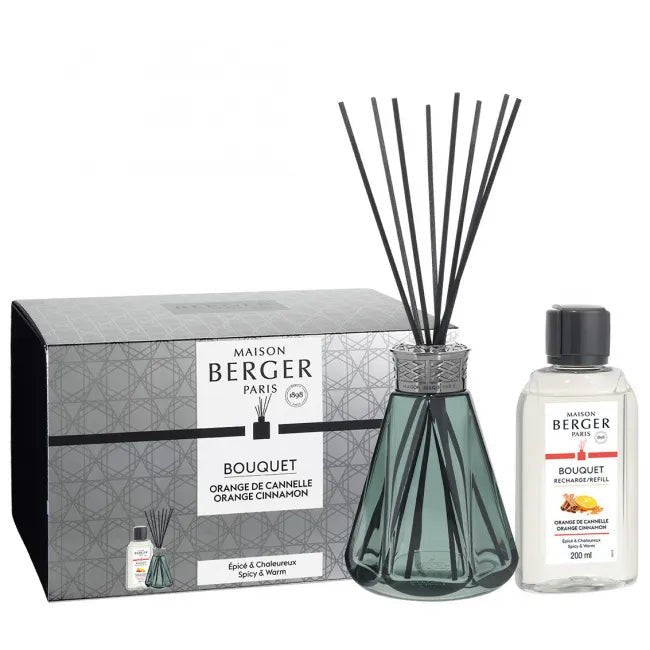 Lampe Gift Set, BQT Pyramide Vert Antique with Orange Cinnamon Refill 200ml - Le Petit Marché Home Furniture