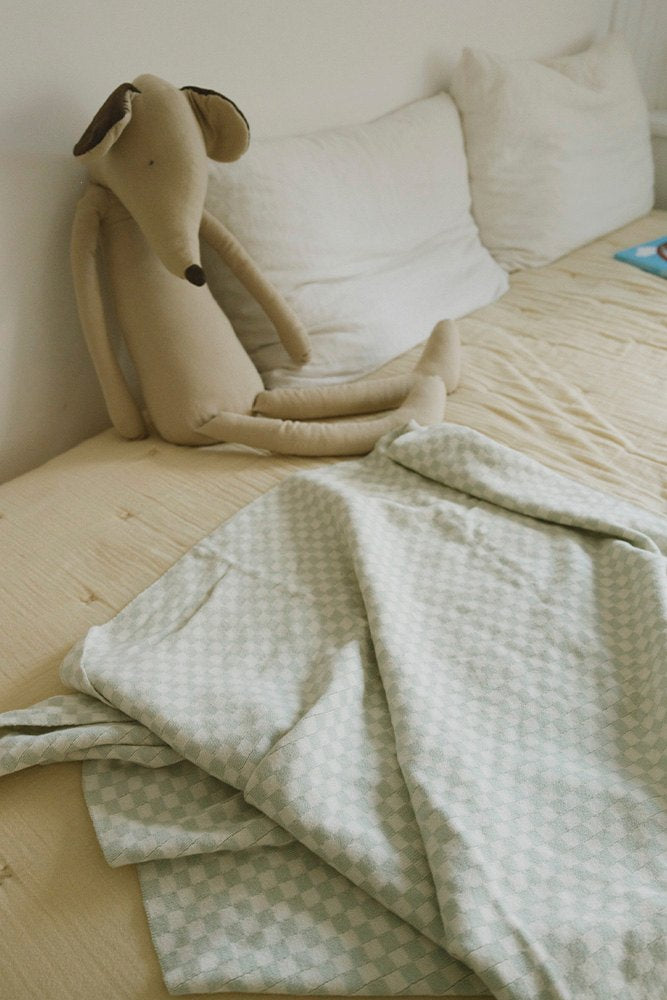 Knitted Blanket Tiles, Blue Sage - Le Petit Marché Home Furniture