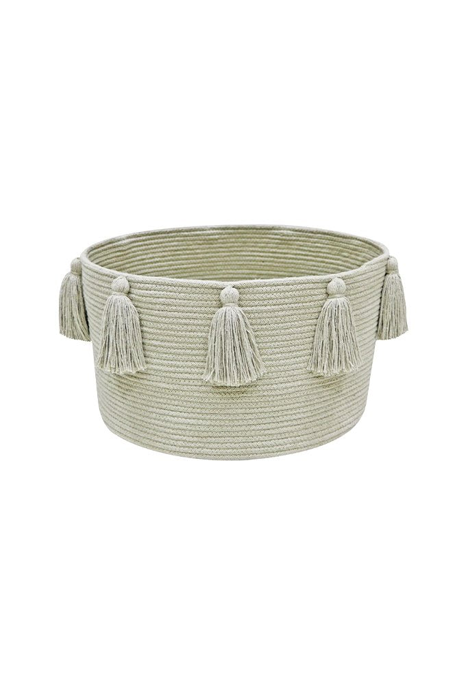 Basket New Tassels, Olive - Le Petit Marché Home Furniture