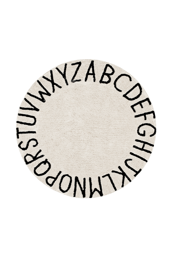 Washable Round Rug ABC, Natural/Black - Le Petit Marché Home Furniture