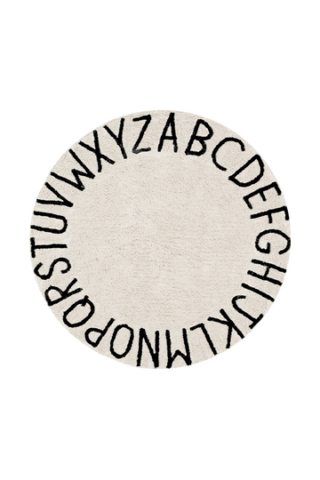 Washable Round Rug ABC, Natural/Black - Le Petit Marché Home Furniture