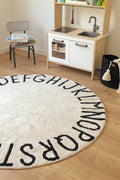 Washable Round Rug ABC, Natural/Black - Le Petit Marché Home Furniture