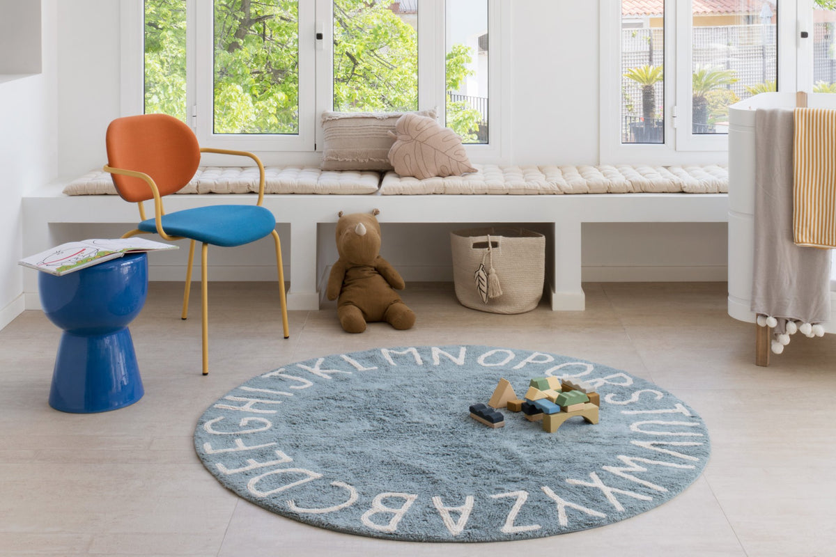 Washable Round Rug ABC, Vintage Blue - Le Petit Marché Home Furniture