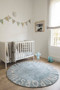 Washable Round Rug ABC, Vintage Blue - Le Petit Marché Home Furniture