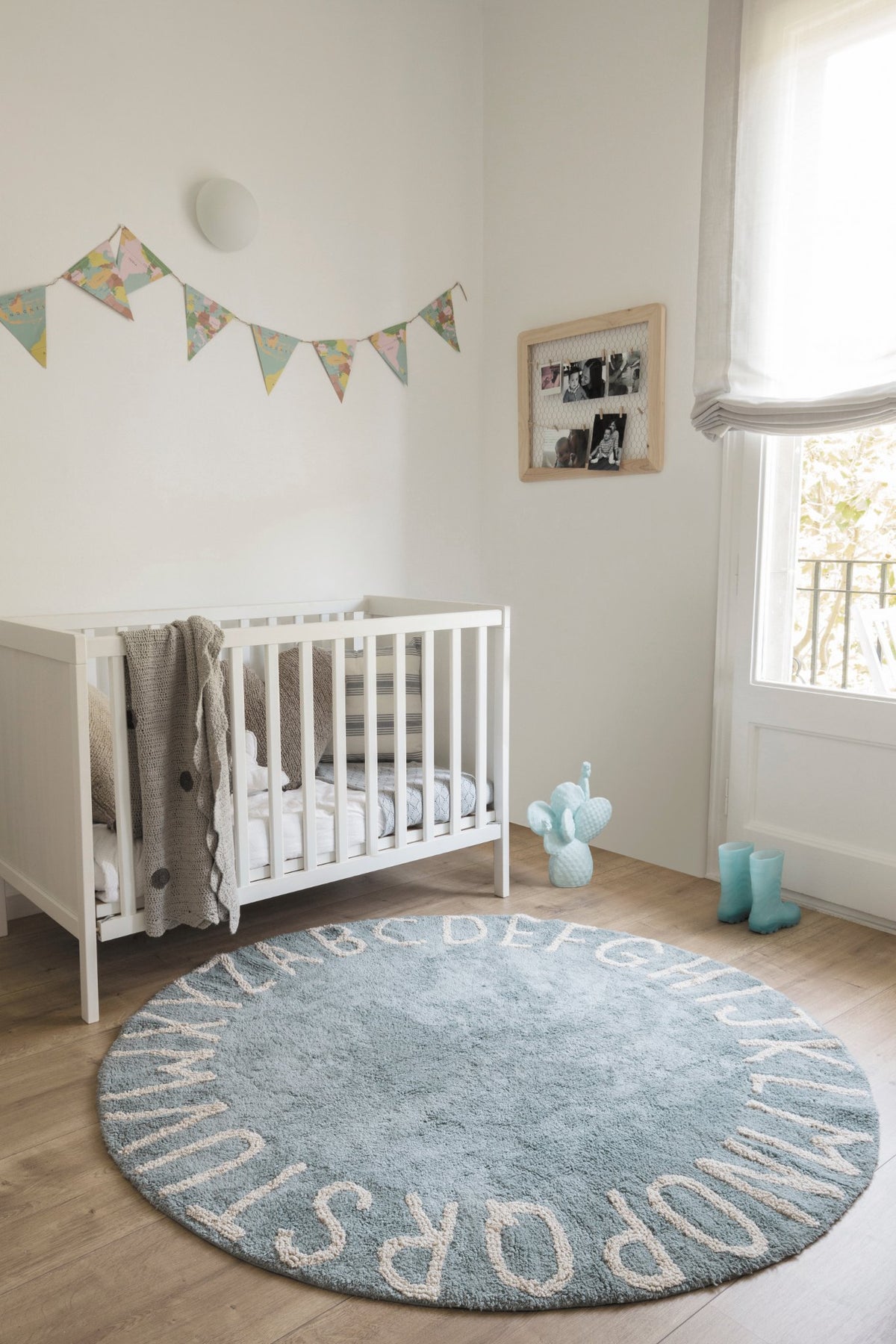 Washable Round Rug ABC, Vintage Blue - Le Petit Marché Home Furniture