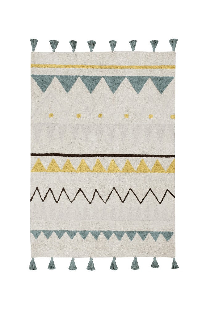 Washable Rug Azteca, Vintage Blue - Le Petit Marché Home Furniture