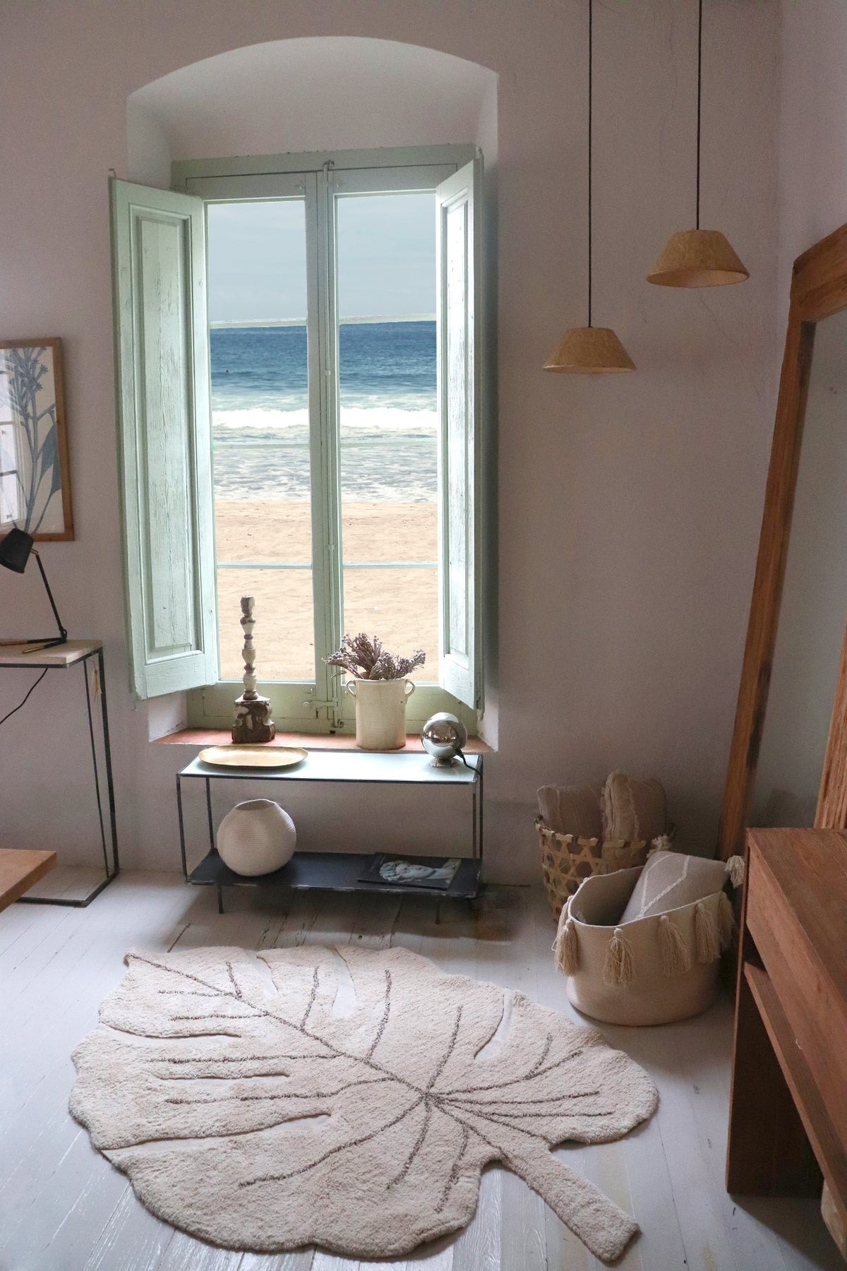 Washable Rug Monstera, Natural - Le Petit Marché Home Furniture