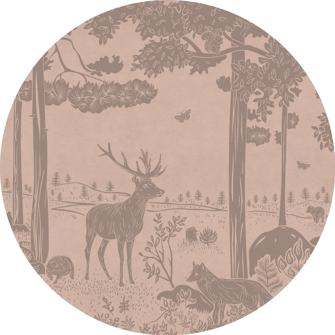Monochrome Forest - Pink Vintage - Circle - Le Petit Marché Home Furniture