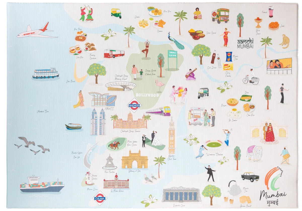 Mumbai Playmat, City Tour Collection 100% TPU Foam Reversible Mat - LPM Home